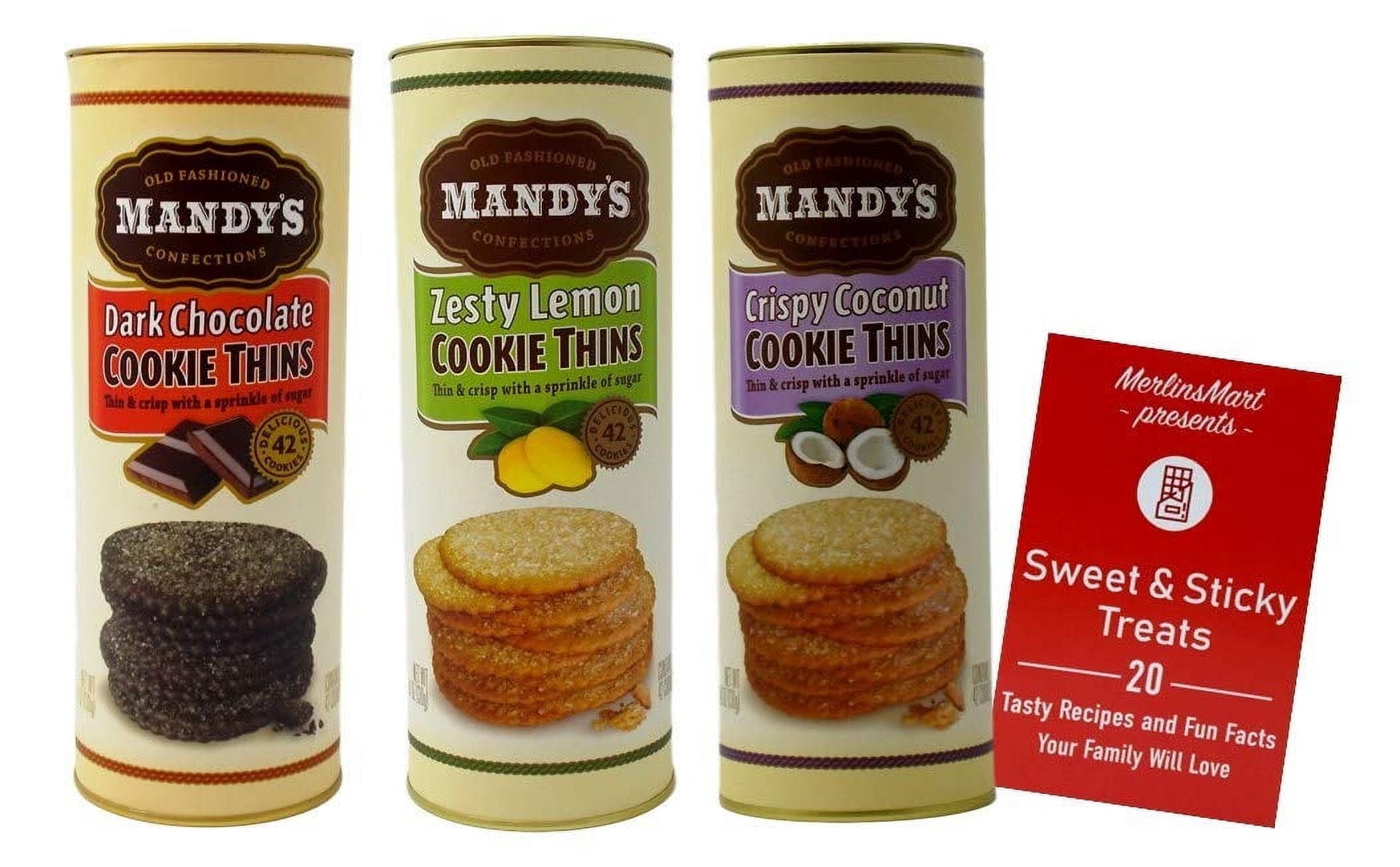 Old Fashioned Cookie Thins 3 Flavor Variety, (1) Each: Dark Chocolate, Zesty Lemon, Crispy Coconut (4.6 Ounces) + MerlinsMart Zine