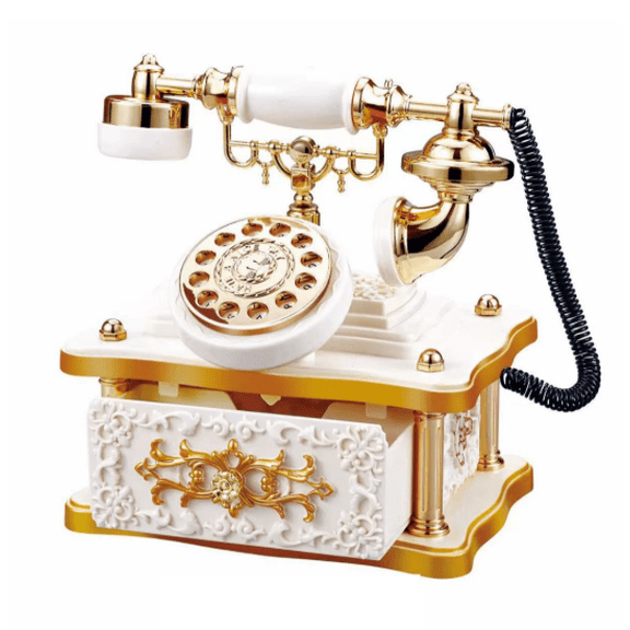 Old Fashioned Dial Telephone Music Box Retro Desk Figurine Vintage Landline Telephone Model for Home Office Bar Entryway Display
