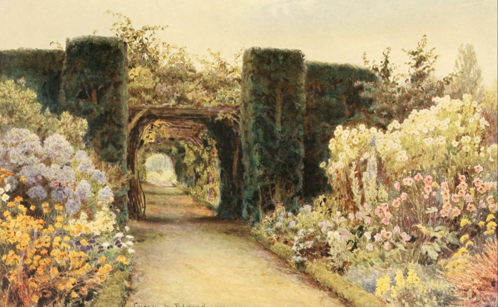 Old Fashioned Flowers 1906 Great Tangley Pergola Canvas Art - GS Elgood (18 x 24)