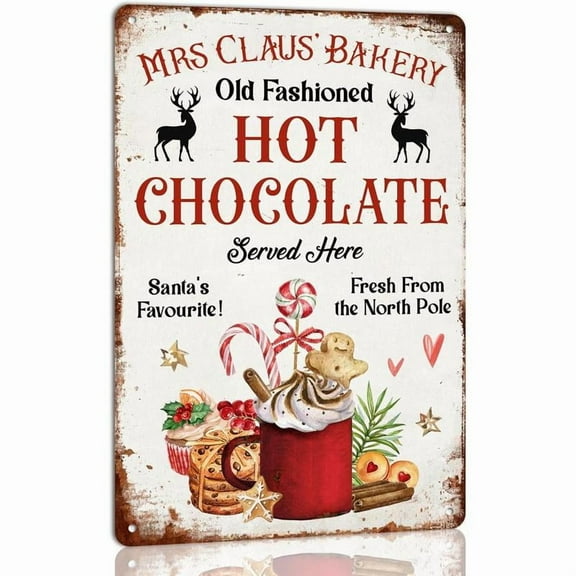 Old Fashioned Hot Chocolate Served Here Vintage Christmas Metal Tin Sign Retro Poster Wall Art for Kitchen Cafe Bar Home Farmhouse Decor Winter Plaque Christmas Decoration 8x12 Inch