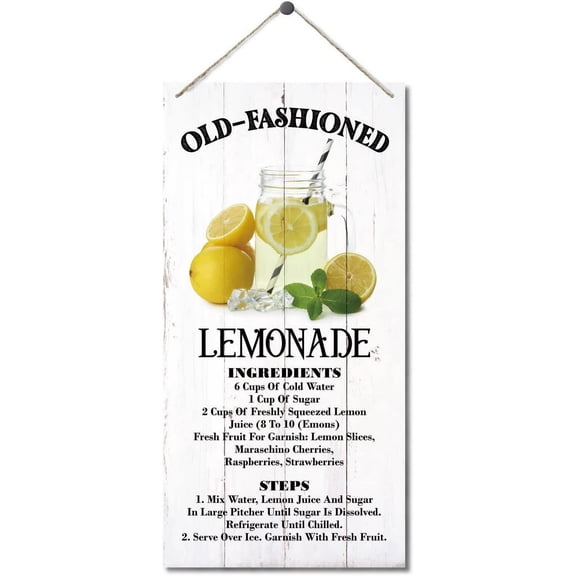 Old-Fashioned Lemonade Sign Decor, Hanging Metal Sign Home Decorative, Printed Metal Wall Art Sign, Lemon Sign, Summer Sign, Metalen Hanging Sign, Farmhouse Kitchen Wall Decor, Home Bar Decor Sign
