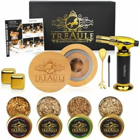 Old Fashioned Smoker Kit  Luxury Cocktail Smoker Kit with Torch Lighter, 4 Flavors Wood Chips for Cocktail Smoker, 2 Whiskey Rocks  Elegant and Practical Whisky Gifts for Men$$Garden & Patio