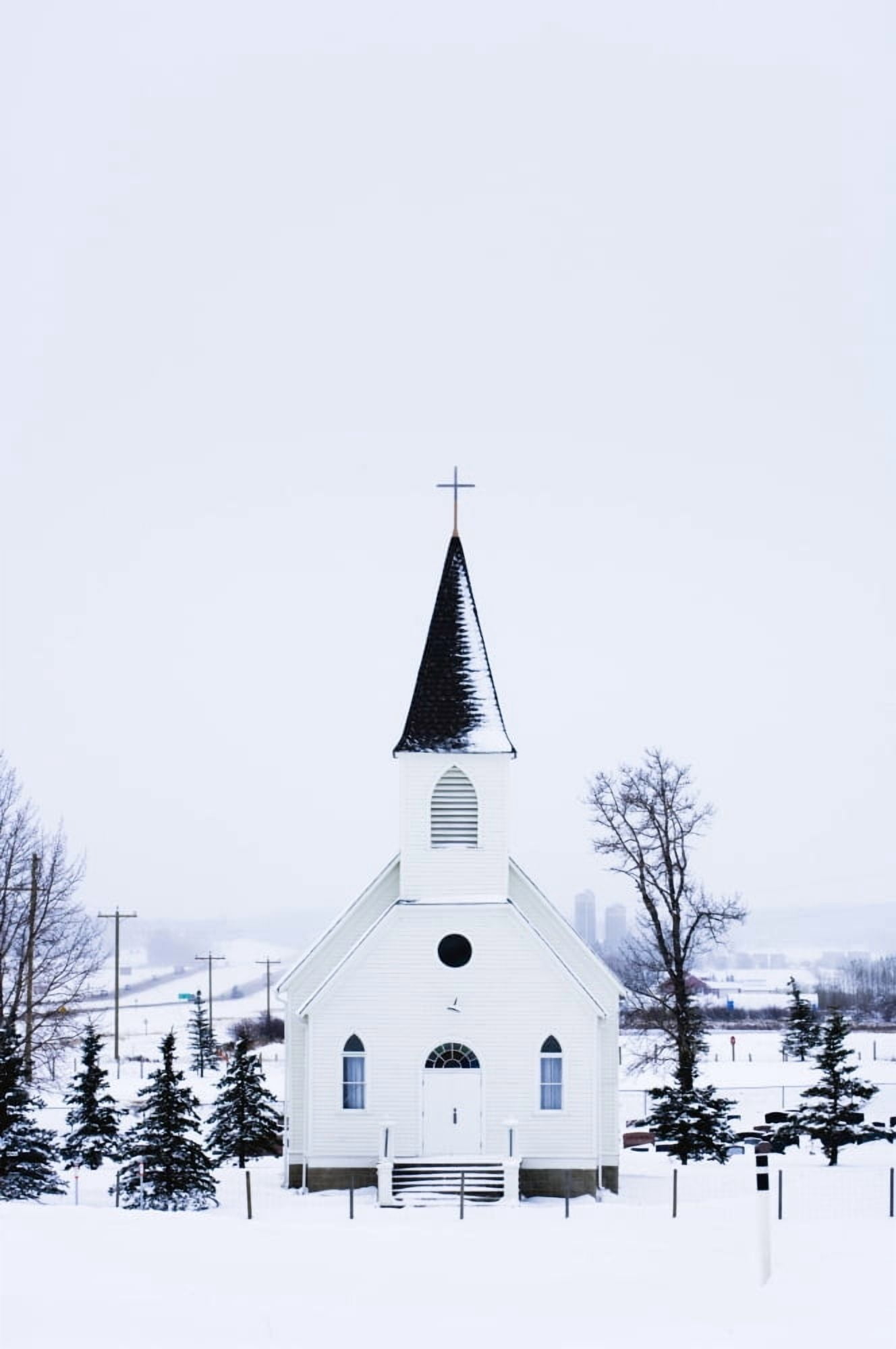 Old Fashioned Steeple Church In Winter Canvas Art - Corey Hochachka Design Pics (11 x 17)