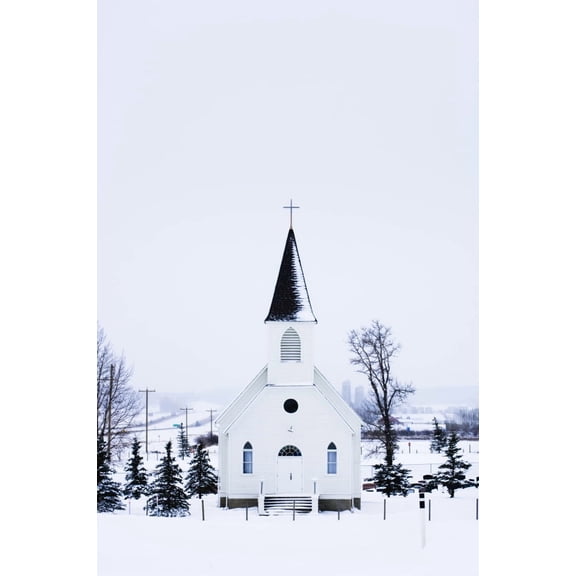 Old Fashioned Steeple Church In Winter Canvas Art - Corey Hochachka Design Pics (11 x 17)