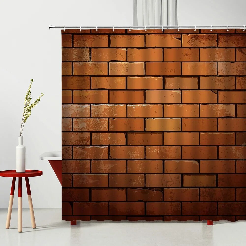 Old Fashioned Stone Brick Wall Shower Curtains Red Gray European Style White Brick Wall Pattern