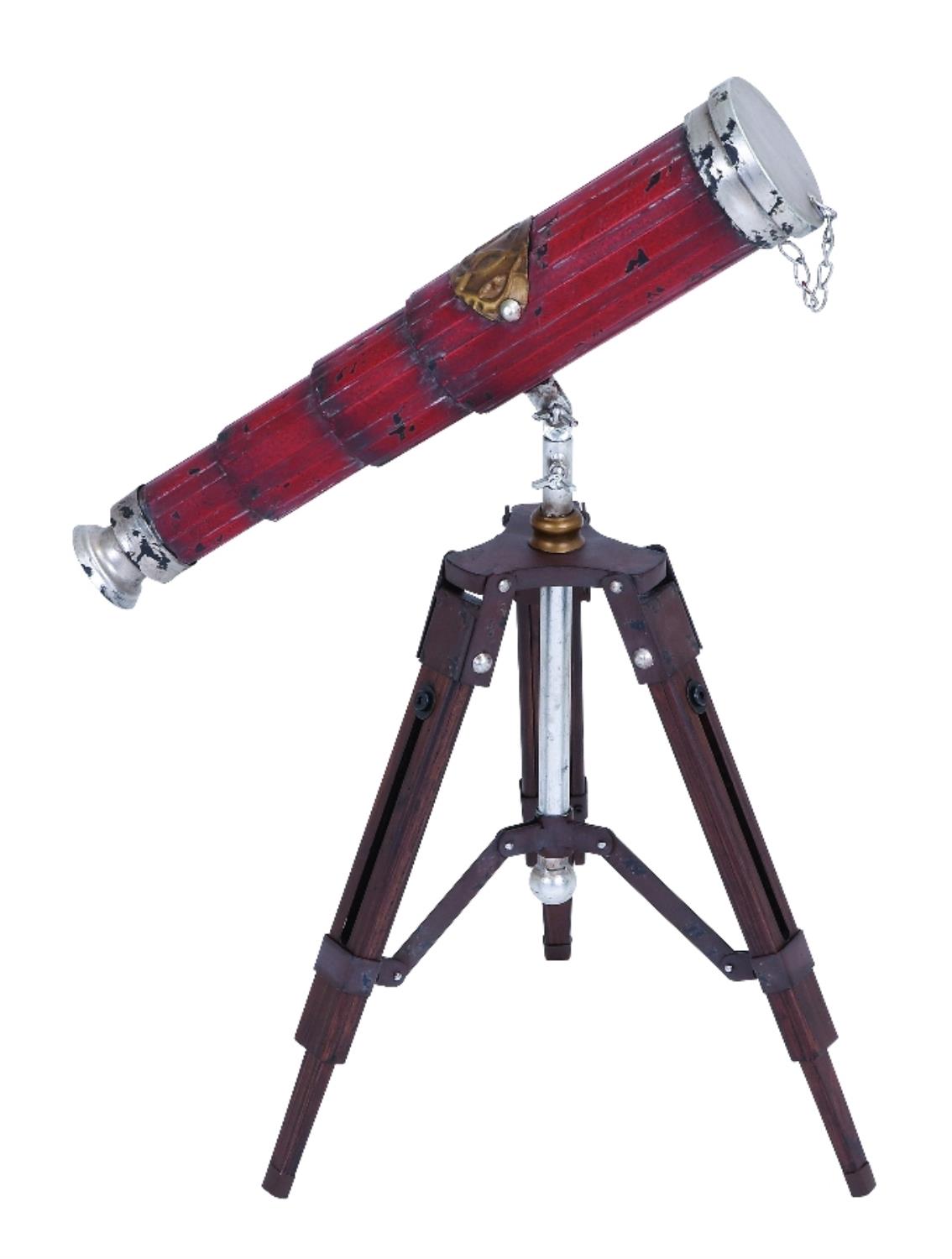 Old Fashioned Telescope Red Finish Lens Cap Tripod Base Home Decor