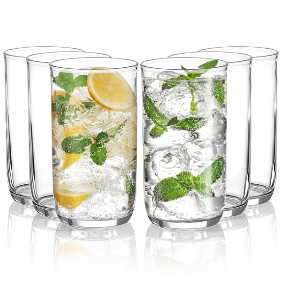 ReaNea Old Fashioned Whiskey Glasses Set of 6, PET Clear Plastic Highball Glasses 14oz Heavy Duty Unbreakable Water Glasses Cup Tumbler Glassware for Beer, Juice, Milk, Scotch, Liquor Vodka, Bourbon