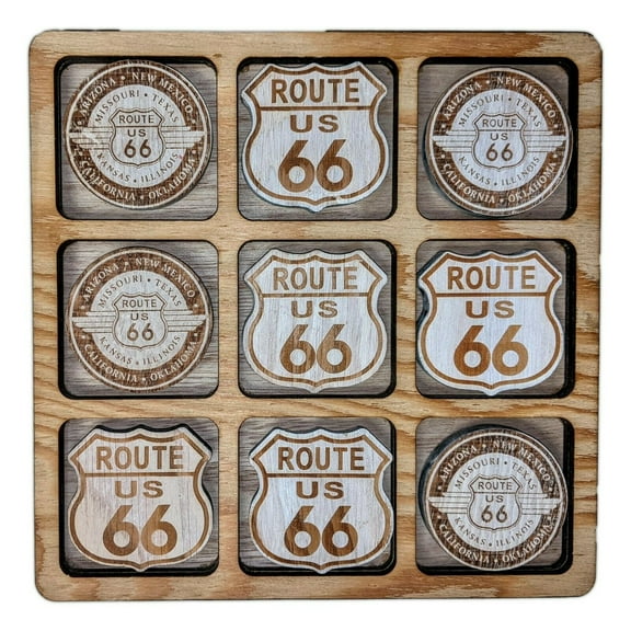 Old Fashioned Wooden TIC-TAC-TOE Game, ROUTE 66, by Barry-Owen
