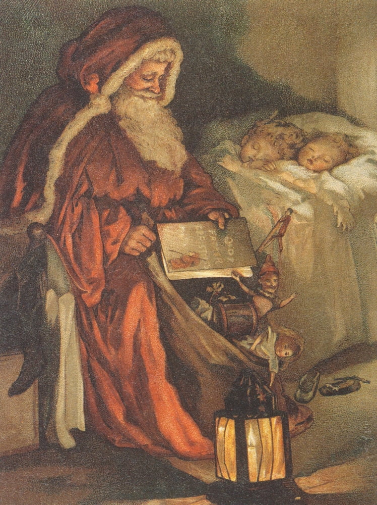 Old Father Christmas 1888 Santa on bed Canvas Art - Lizzie Mack (18 x 24)
