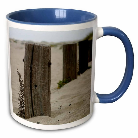 3drose, Old Fence Poles Down by the Beach., 11oz Two-tone Blue Mug