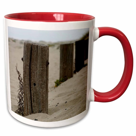 3drose, Old Fence Poles Down by the Beach., 11oz Two-tone Red Mug