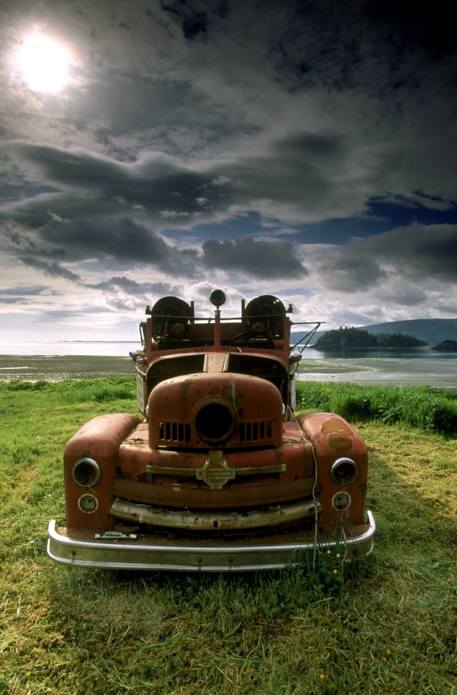 Old Fire Truck Queen Charlotte Islands British Columbia Canada Canvas Art - Ron Watts Design Pics (12 x 18)