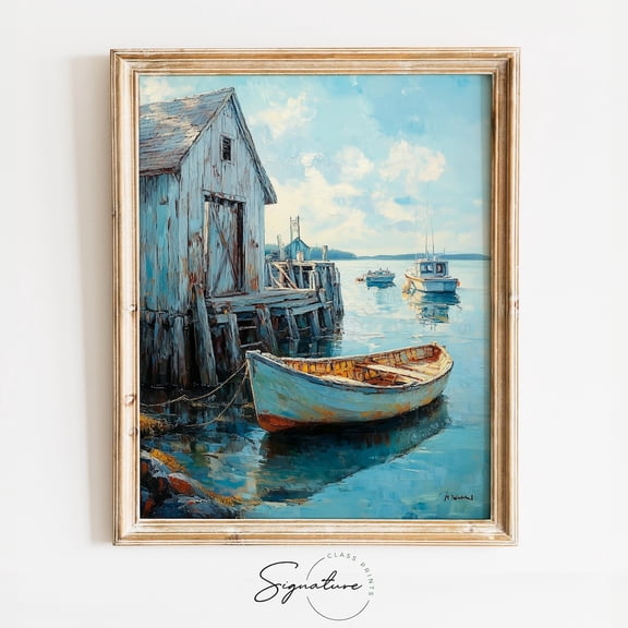 Old Fisherman’S Wharf With Rustic Boats, Vintage Coastal, Nautical Seaside Wall Art, Weathered Dock Poster, Decor 3667 Home Decor, 12x18 UNFRAMED
