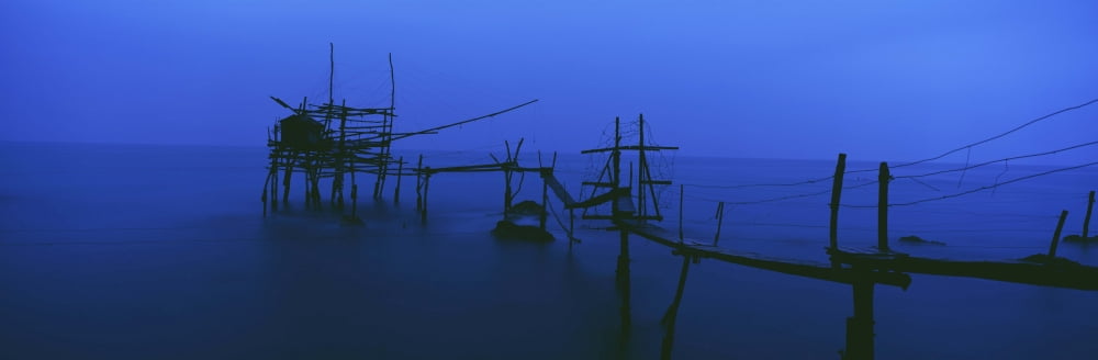 Old Fishing Platform Over Water At Dusk Canvas Art - Ian Cumming Design Pics (24 x 8)