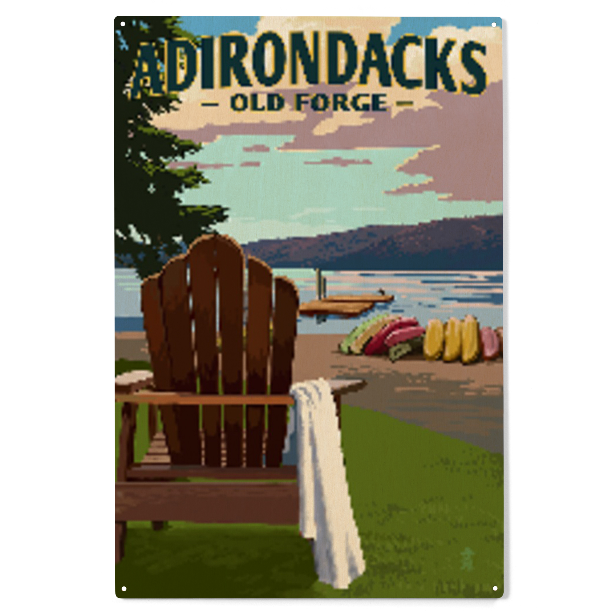 Old New York, Adirondacks, Lake and Adirondack Chair Birch Wood