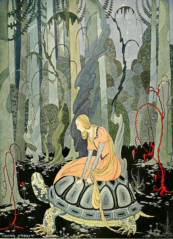 Old French Fairy Tales 1920 Passing through the forest Canvas Art - Virginia Sterrett (24 x 36)