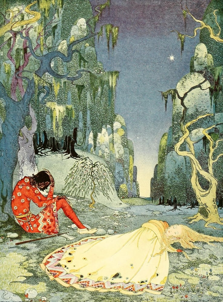 Old French Fairy Tales 1920 Violette passed a night in the forest Canvas Art - Virginia Sterrett (24 x 36)