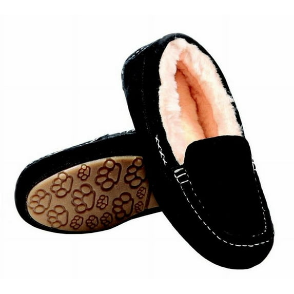 Old Friend Footwear Women's Bella Plush Nubuck Slippers 441310 (Black, 7)