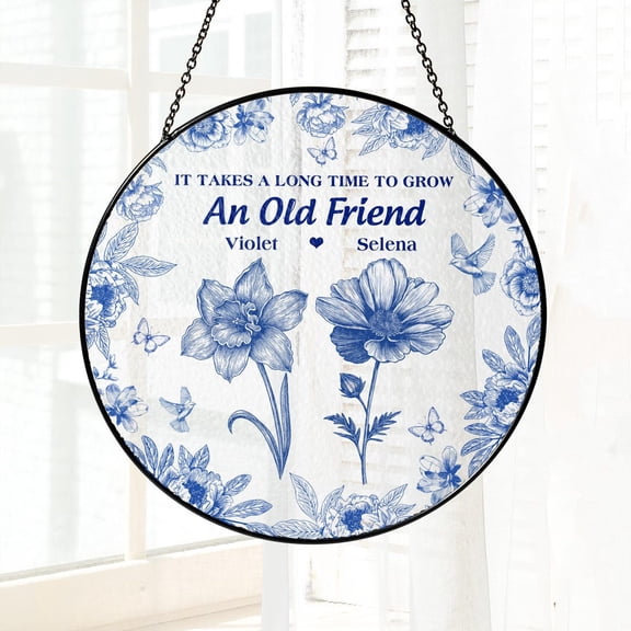 Old Friend Glass Suncatcher, Best Friend Soul Sisters Window Art, Friendship, 3.5 in