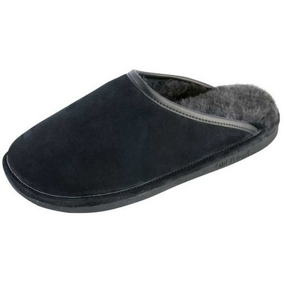 Old Friend Men's Sheepskin Full Grain Trim Scuff Slippers 421180 (L (D), BLK)