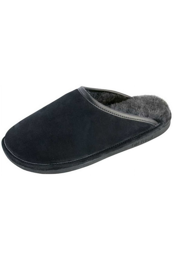 Men's Sheepskin Full Grain Trim Scuff Slippers 421180 (L (D), BLK)