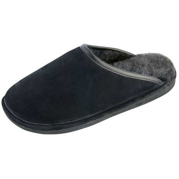 Old Friend Men's Sheepskin Full Grain Trim Scuff Slippers 421180 (L (D), BLK)