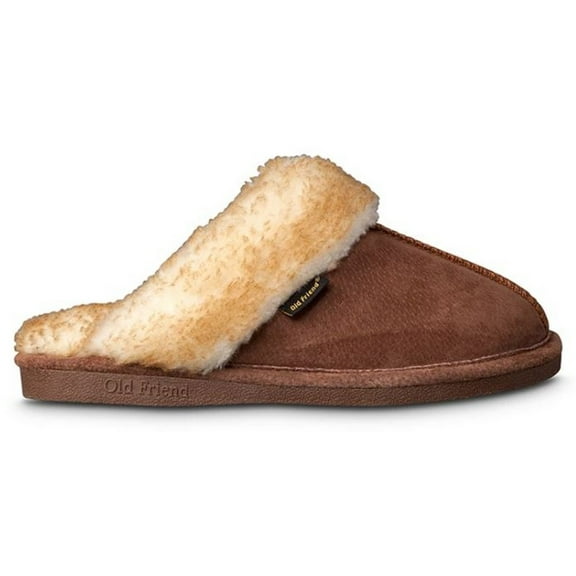 Old Friend Women's Buffy Slipper Shoe Clog Leather Upper Fleece (Chocolate, 9)