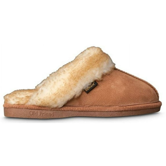 Old Friend Women's Buffy Slipper Shoe Clog Leather Upper Fleece Lined (Tan, 6)