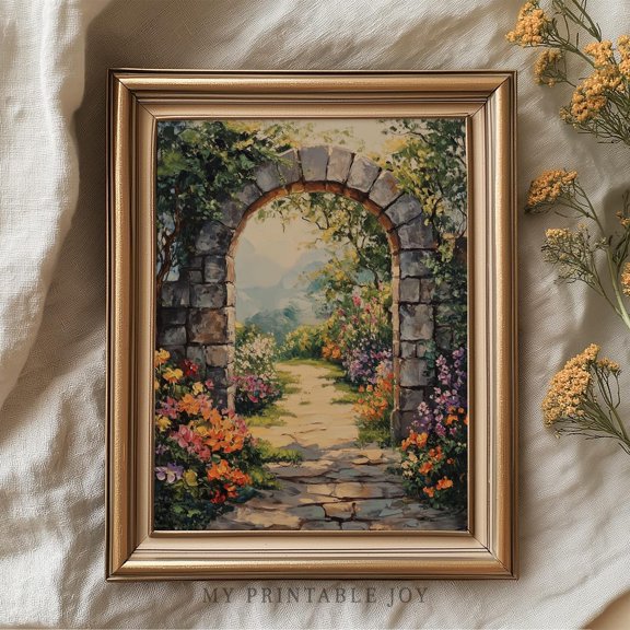 Old Garden Gate with Ivy, Vintage Cottagecore Archway Poster Wall Art Romantic Floral Garden Country Path Decor 202, Size 12x18 UNFFRAMED F03.1.7l1456