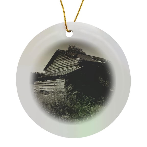 3drose, Old Georgian Back Road Building, Circle Porcelain Ornament