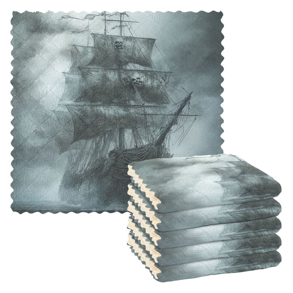 Old Ghost Ship Kitchen Cloth Dish Towels for Drying Washing Absorbent Dish Rags 6 Pack