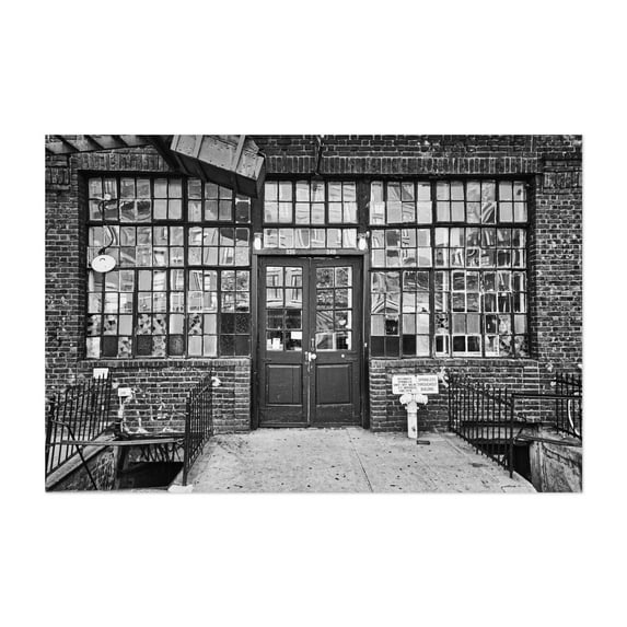 Old Glass Windows on Bowery - Manhattan New York Photography Black and White Industrial Architecture Abandoned Street Photography Vintage Unframed Wall Art Print 8 x 12 inches