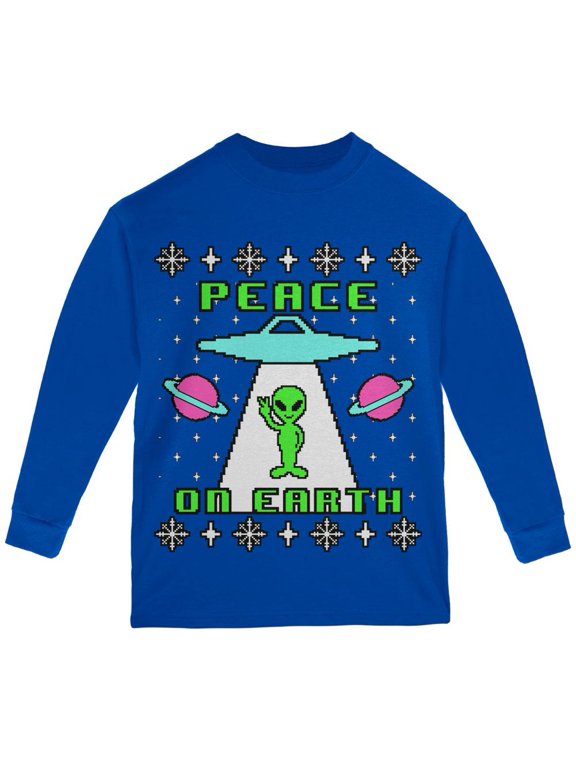 Alien Peace on Earth Ugly Christmas Sweater Youth Long Sleeve T Shirt
