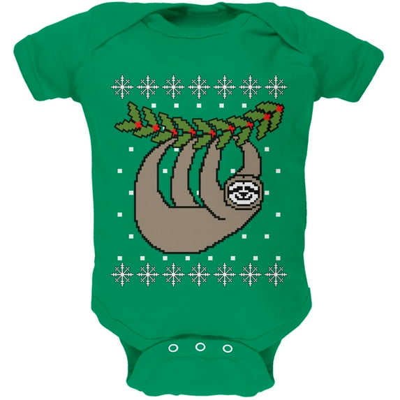 Old Glory Big Hanging Sloth Ugly Christmas Sweater Soft Short Sleeve Baby One Piece