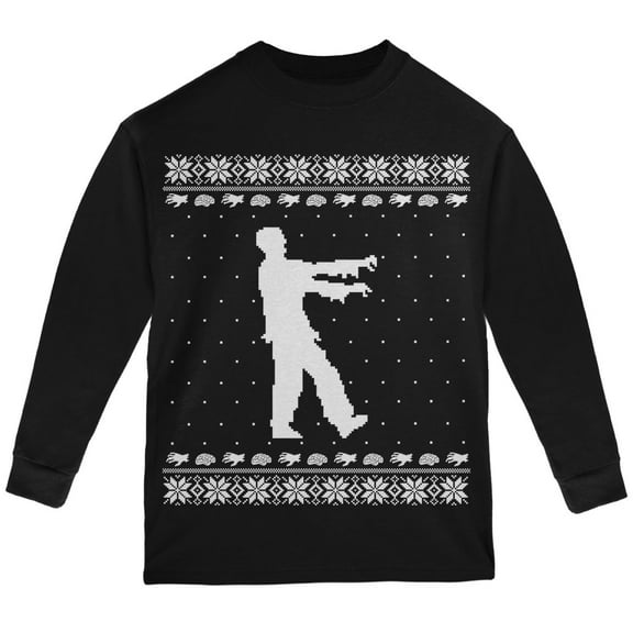 Old Glory Big Zombie Ugly XMAS Sweater Black Youth Long Sleeve T-Shirt