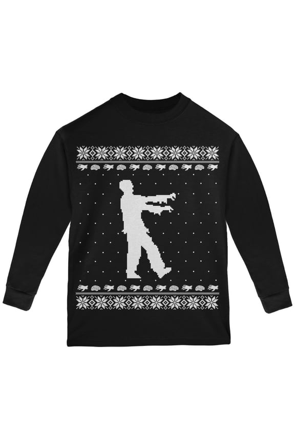 Big Zombie Ugly XMAS Sweater Black Youth Long Sleeve T-Shirt