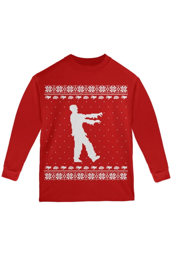 Big Zombie Ugly XMAS Sweater Red Youth Long Sleeve T-Shirt