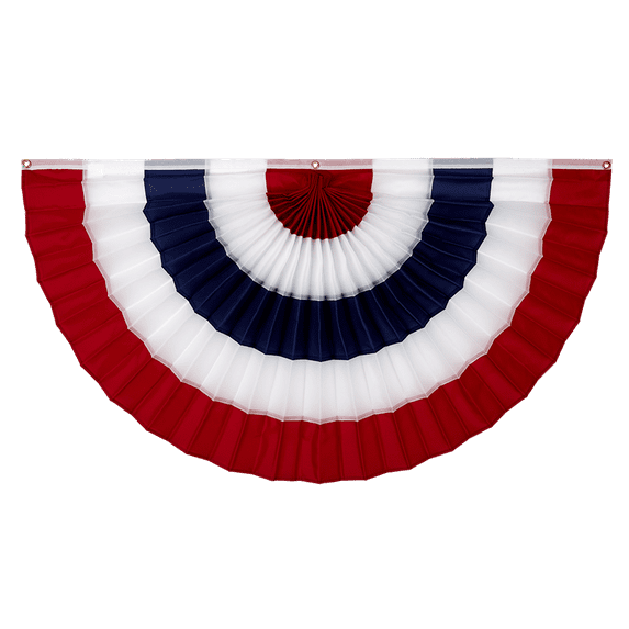 Old Glory Bunting - 2' x 4' Cotton USA Flag Bunting! Fully Sewn Red, White & Blue Patriotic 5 Stripe Pleated Fan Flag Bunting Banner. Pleated Fans Made in the USA! Free Shipping available!
