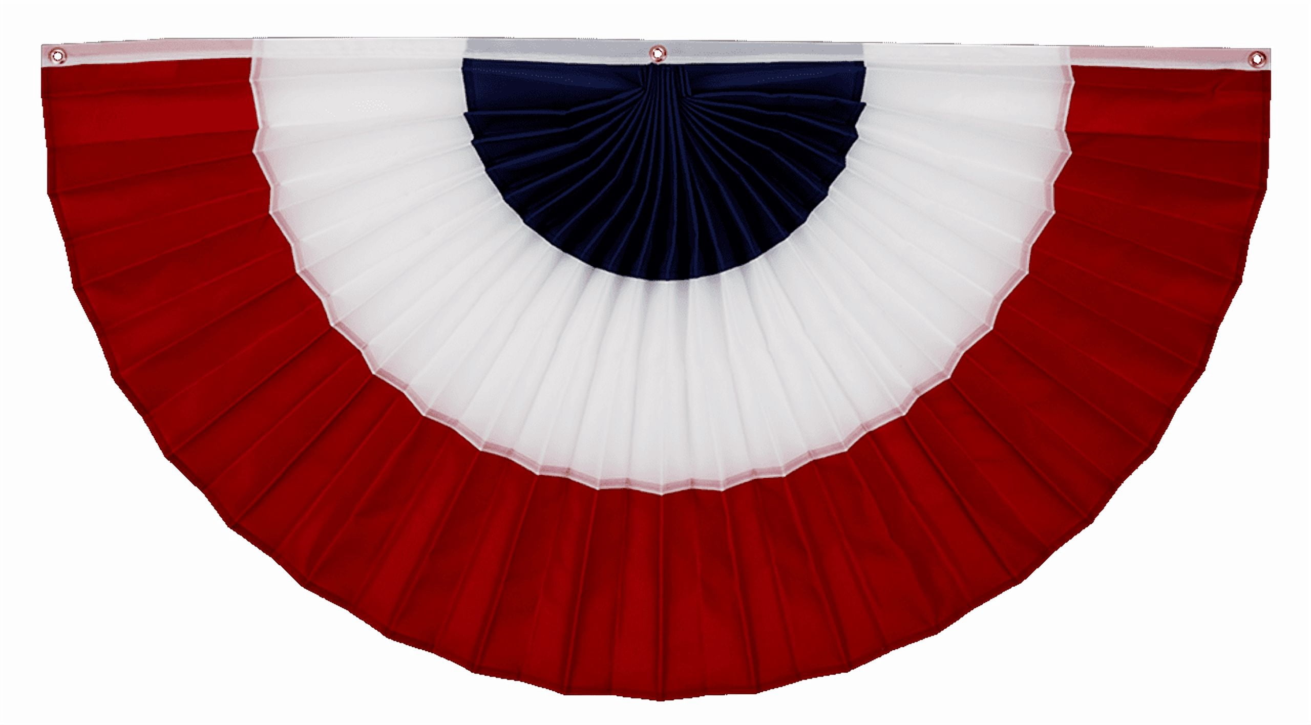 Old Glory Bunting – 3’ x 6' Nylon USA Flag Bunting! Fully Sewn Red, White & Blue Patriotic 3 Stripe Pleated Fan Flag Bunting Banner. Pleated Fans Made in the USA! Free Shipping available!
