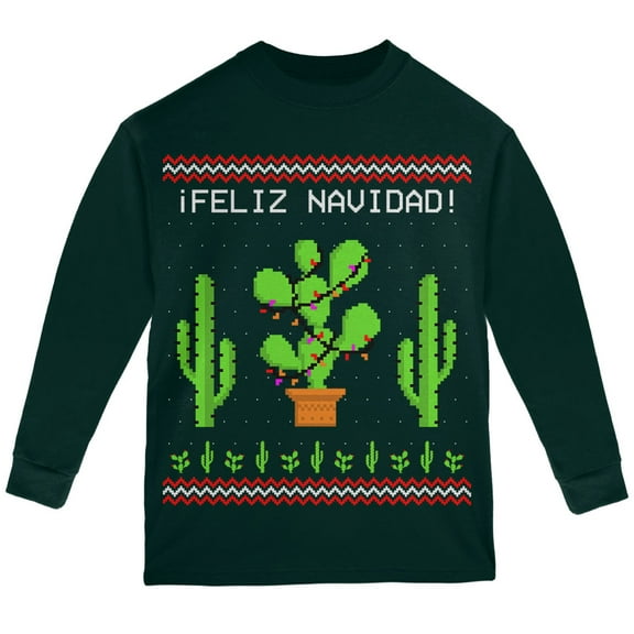 Old Glory Cactus Desert Feliz Navidad Ugly Christmas Sweater Youth Long Sleeve T Shirt