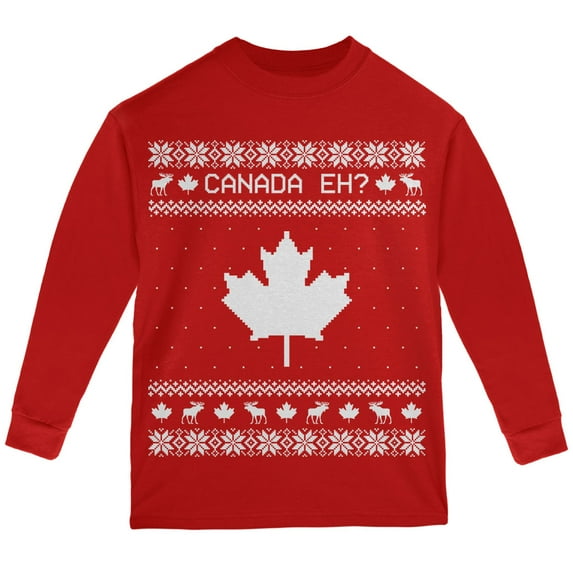 Old Glory Canadian Canada Eh Ugly Christmas Sweater Youth Long Sleeve T Shirt