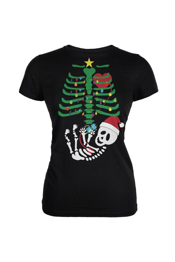 Christmas Tree Baby Skeleton Candy Cane Black Juniors Soft T-Shirt