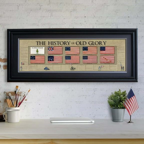 The History of Old Glory - Framed 2 Black Double Matted, Grooved Molding 11 " x 36"