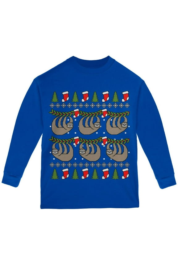 Hanging Sloth Ugly Christmas Sweater Youth Long Sleeve T Shirt