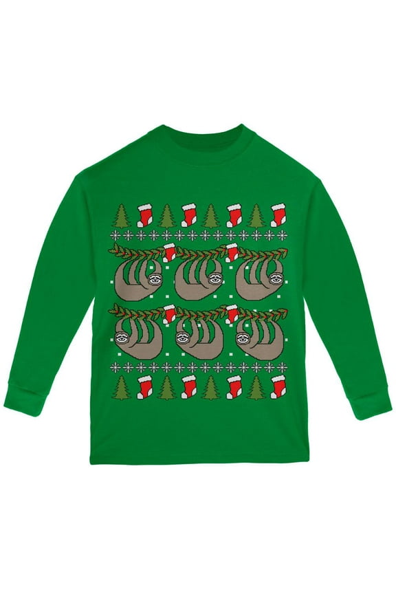 Hanging Sloth Ugly Christmas Sweater Youth Long Sleeve T Shirt