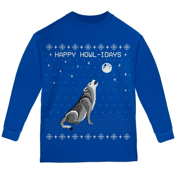 Old Glory Happy Howl-idays Holidays Wolf Ugly Christmas Sweater Youth Long Sleeve T Shirt