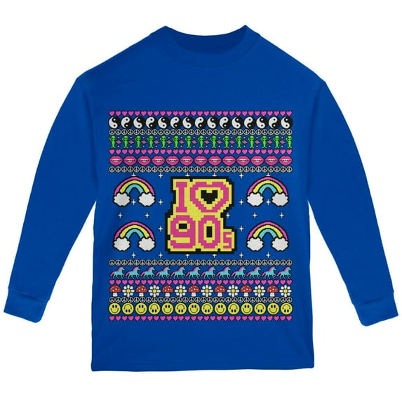 Old Glory I Love the 90s Retro Nostalgia Ugly Christmas Sweater Youth Long Sleeve T Shirt