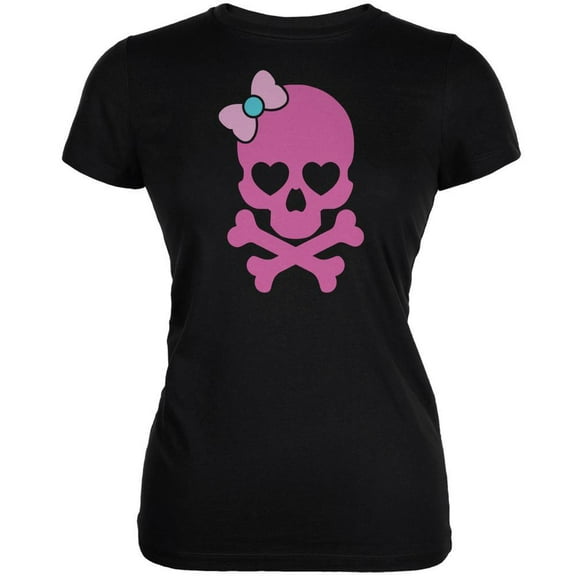 Old Glory Juniors Halloween Pink Skull and Bow Short Sleeve Graphic T Shirt