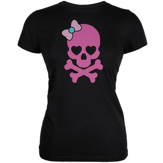 Old Glory Juniors Halloween Pink Skull and Bow Short Sleeve Graphic T Shirt