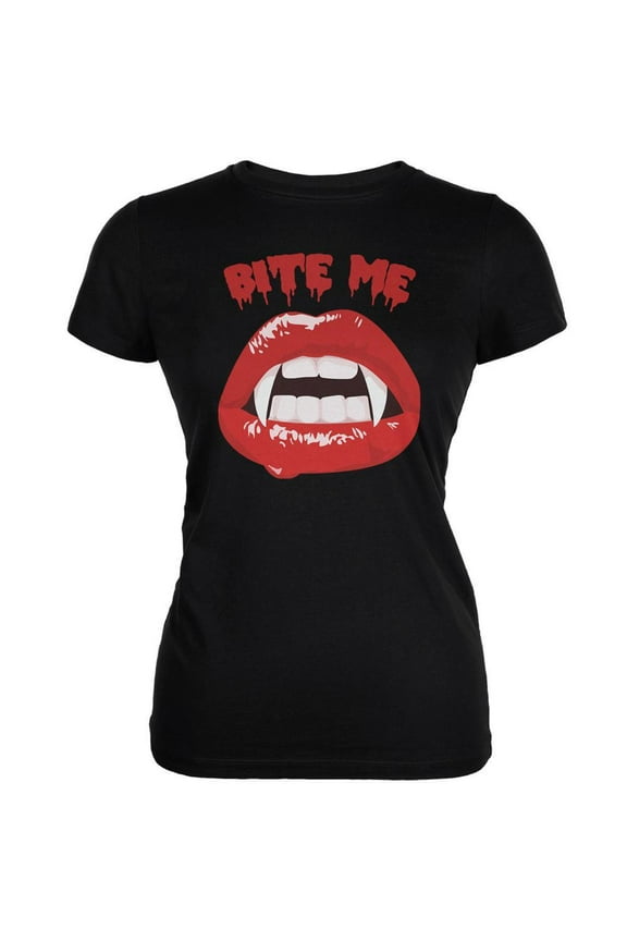 Juniors Halloween Vampire Bite Me Short Sleeve Graphic T Shirt